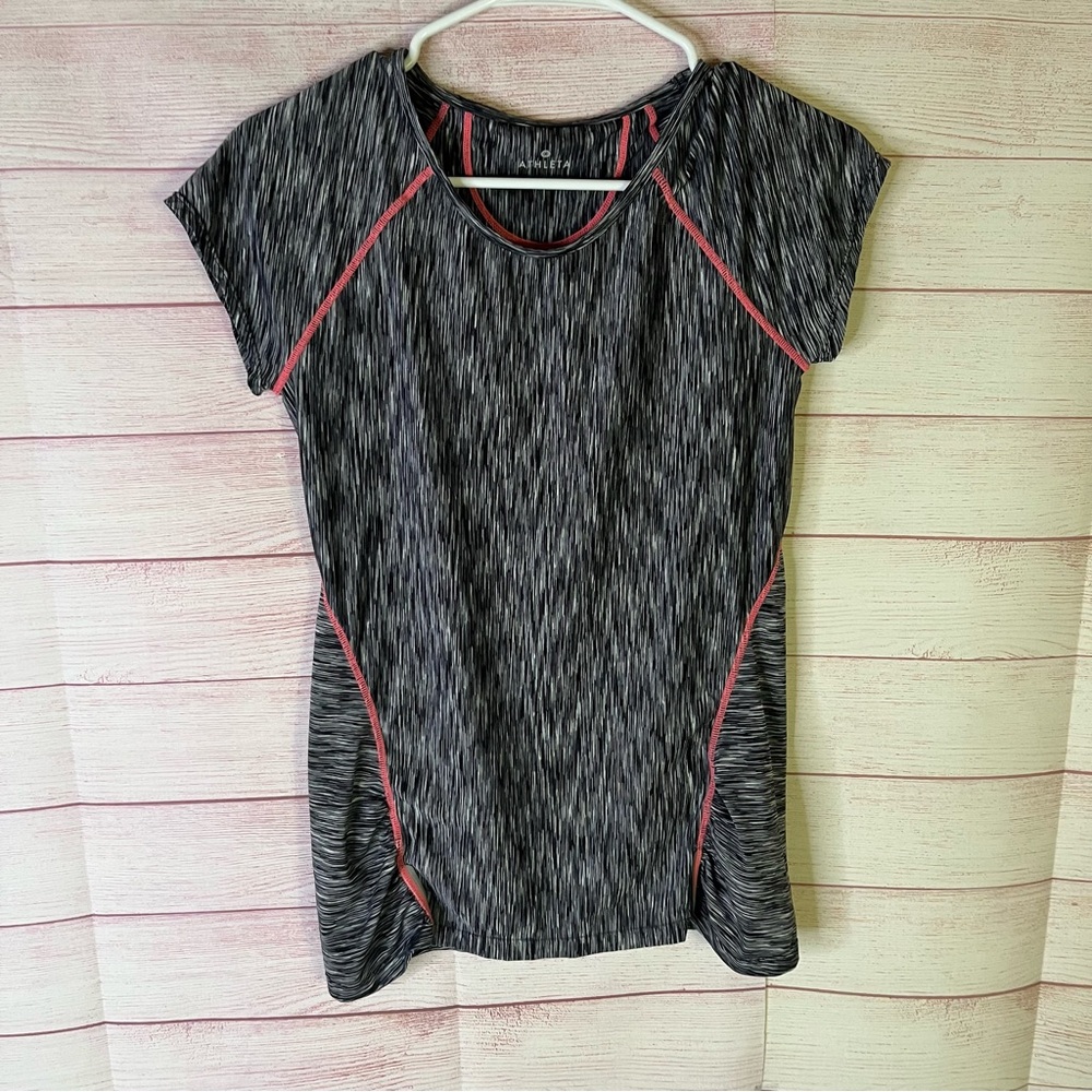 Athleta Style 581618 Black Gray Back Zipper Pocket Activewear Shirt Size‎ XS